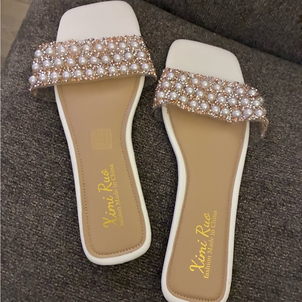 Pearl Embellished White Sandals